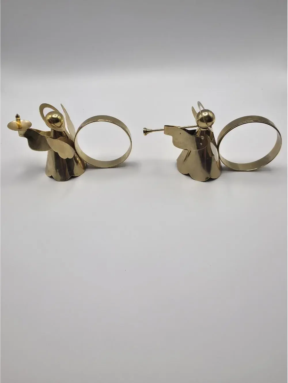 Vintage Christmas Brass Gold Tone Pair Angel Napkin Rings THC Hong Kong 2 Pc Set
